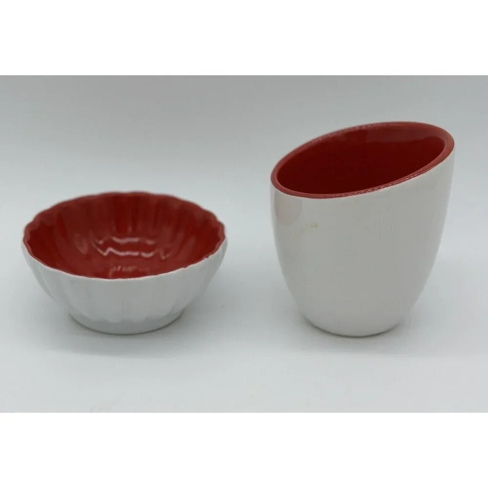 Pier 1 Sake Tea Cups‎ red white Stoneware, GUC